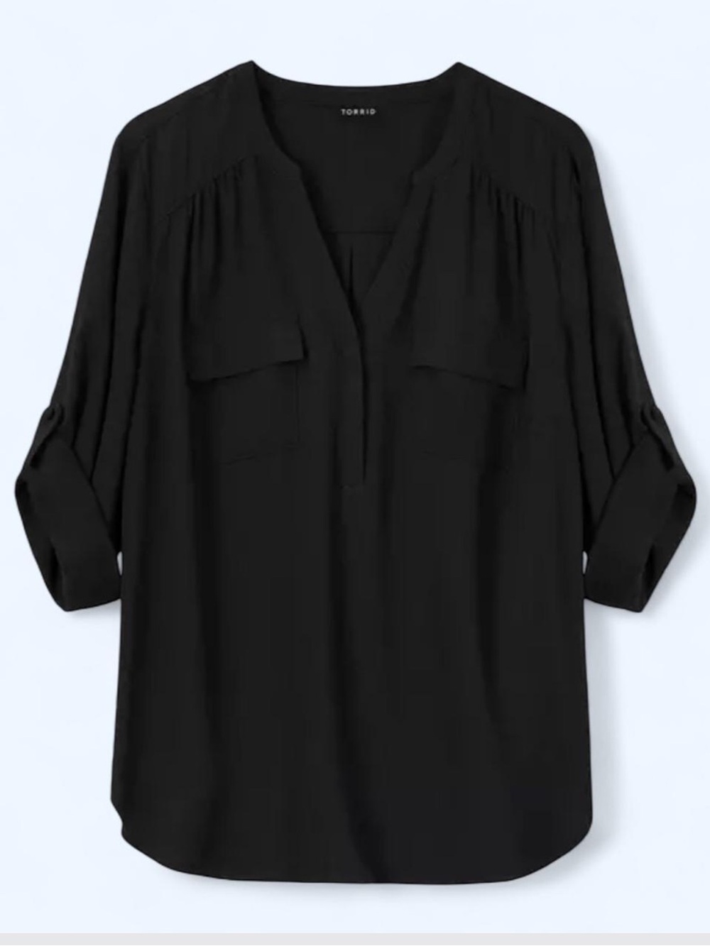 Torrid Size 2 Black Roll Tab Sleeve Blouse NWOT